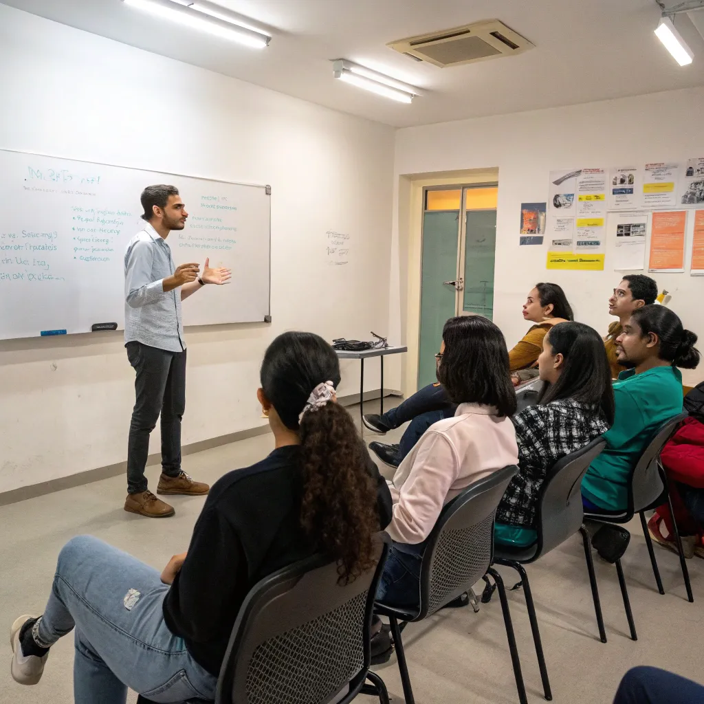 An engaging public speaking class in progress